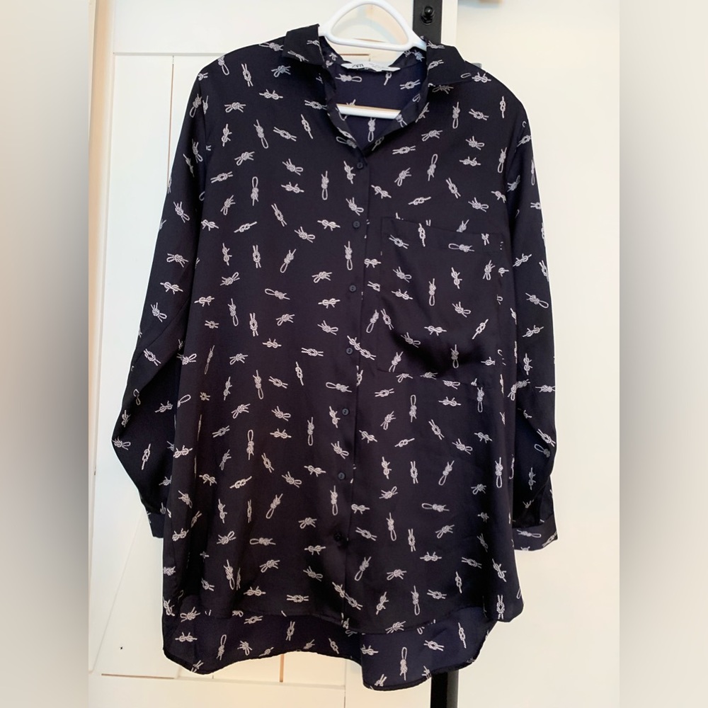 Zara Navy Blue Knot Print Blouse (L)